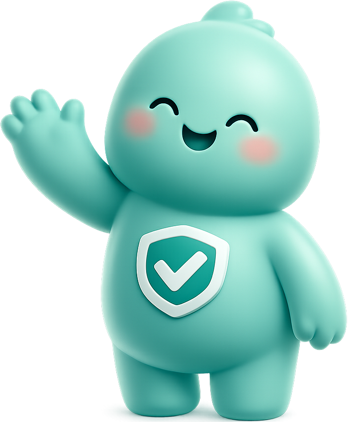 Dekko-mascotte die zwaait